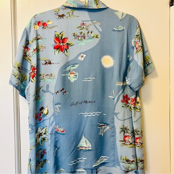 Vintage 90s Blouse Silk Button Front Florida Coast Tropics Floral Blue size 20W - Picture 4 of 16